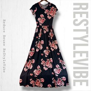 REB & J. Women’s Size S Dress Maxi Modest Style Floral Stretch Pockets